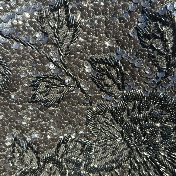 Vintage 1960s Hong Kong Black Wool Beaded sweater Charles & Co sequins Beaded - Picture 2 of 7